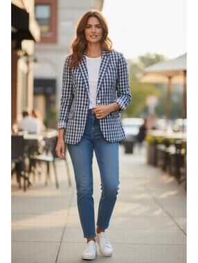 Banana Republic Navy and White Plaid Blazer Size Small